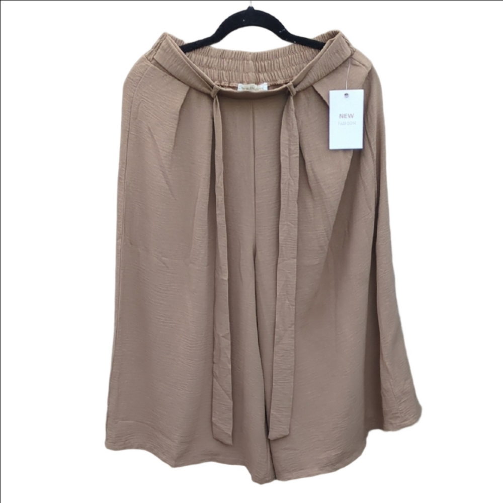 Chloe Beige Wide Leg Pants with Sash Tie